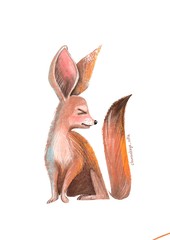 cute little fox fenek, big ears, pretty baby illustration, stylization for cartoons