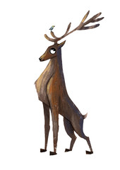 beautiful proud deer, big horns, beautiful animal, illustration for books