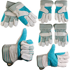 Protective gloves for hands during repair and construction works, isolated on white background.