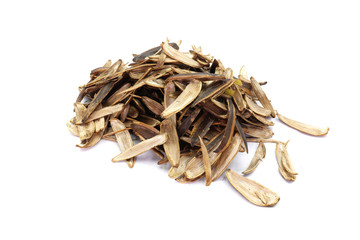 Peel of sunflower seed isolated on white background.
