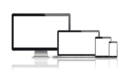 Realistic set of monitor, laptop, tablet, smartphone. Vector illustration. EPS10