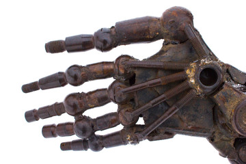 Iron arm robot. Isolated