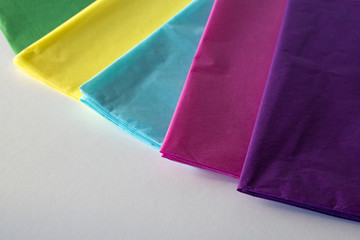 Colorful tissue paper samples with copy space