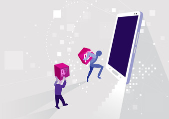 Install apps on your smartphone or tablet, a cartoon concept in a minimalist style.