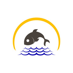 summer emblem with fish and wave