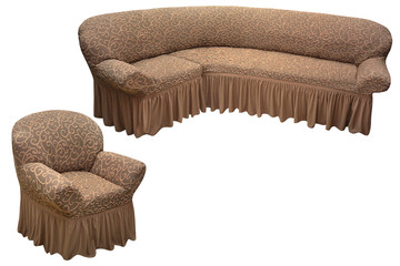  corner sofa and one armchair brown, on a white background