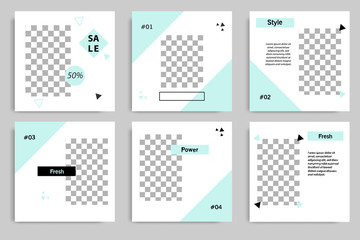 Editable square abstract geometric shape banner template. Turquoise frame color in white background. Minimal design background vector illustration for social media post, stories, story, brochure.