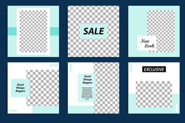 Editable square abstract geometric shape banner template. Turquoise frame color in white background. Minimal design background vector illustration for social media post, stories, story, brochure.