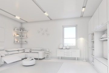 Fototapeta na wymiar Modern white bright interior with sofa,chairs and lamp