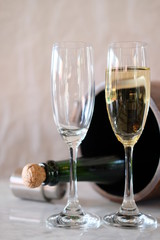 Champagne glass on table