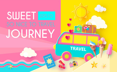 Obraz premium Sweet Journey. Vacation and Travel Design Template. Papercraft.