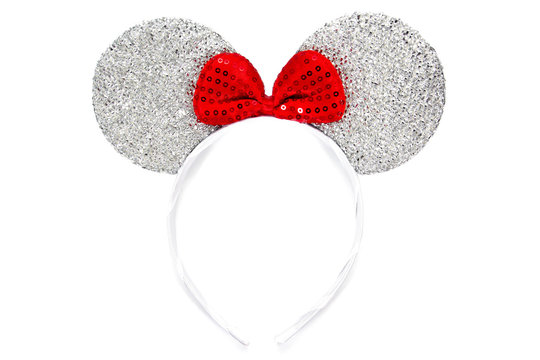 Red and silver headband isolated on white background. Glitter rabbit headband isolated