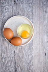 Top view of eggs on a plate