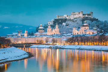 Fototapeta na wymiar Salzburg old town at twilight in winter, Austria