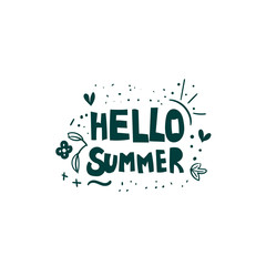 Hello summer hand drawn flat vector lettering