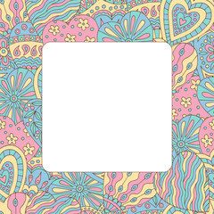 Frame on abstract painted background of hearts