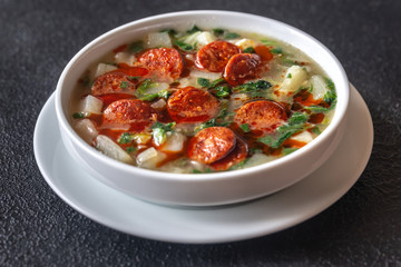 Portion of Caldo verde soup