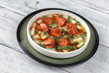 Portion of Caldo verde soup