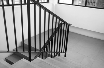black and white staircase interior