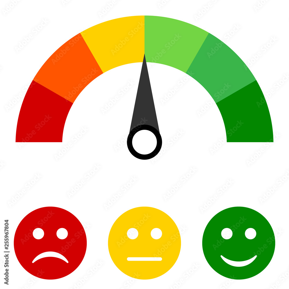 Poster colored scale of emotions. scale with arrow from green to red and smileys. vector illustration. eps1