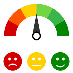 Colored scale of emotions. Scale with arrow from green to red and smileys. Vector illustration. eps10