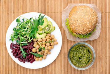 healthy vegan lunch, top view