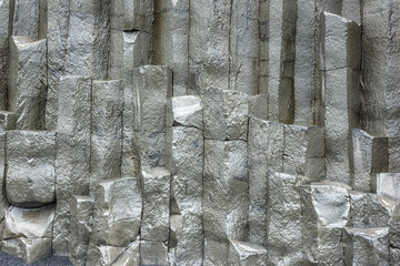 Basalt columns on the Reynisfjara Black Sand Beach, Vik, Iceland, natural formations, abstract...
