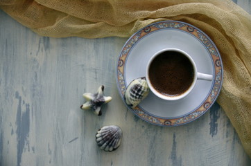 cup of turkısh coffee on wooden table