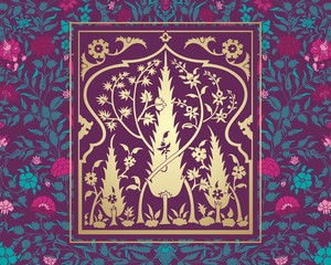 wedding card design, paisley floral pattern , India	
