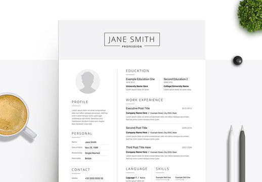Black and White Resume and Cover Letter Set with Gray Header Element