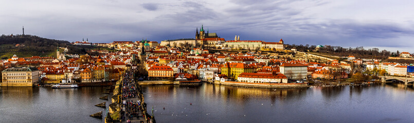 Obraz premium Panoramic view on old town Prague from Bridge Tower 