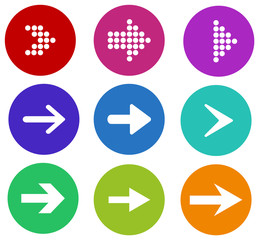 Arrows sign. Icon set. Simple circle shape internet button. Flat style. Vector illustration.