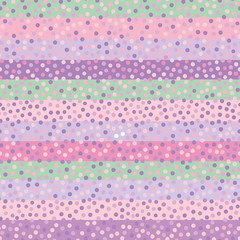 Fun hand drawn pastel confetti dots on pastel horiontal striped background. Beautiful seamless vector pattern. Great for baby showers, wedding, wellbeing, organic, beauty, spa, giftwrap, stationery