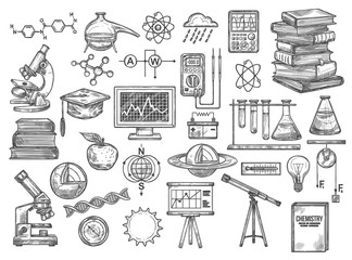 Chemistry and research equipment vector icons