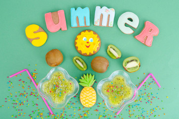Homemade cookies, gingerbread with summer theme.