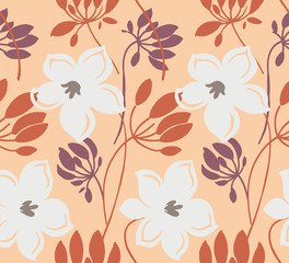 Seamless pattern with creative decorative flowers in scandinavian style. Great for fabric, textile. Vector background