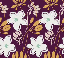 Seamless pattern with creative decorative flowers in scandinavian style. Great for fabric, textile. Vector background