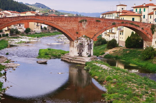Medicean bridge over Sieve river, Pontassieve, Tuscany, Italy