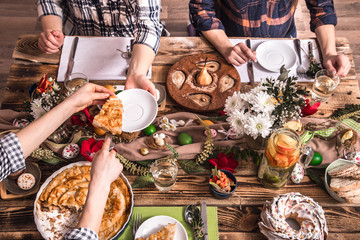 Home Celebration of friends or family at the festive table