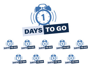 Set of number of days to go sticker design. Time icon. Number 0 to 9