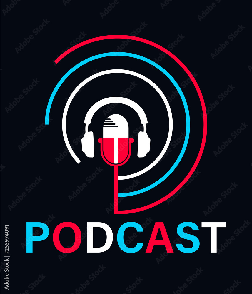 Poster Studio table microphone with broadcast text on air. audio record concept logo. audio record concept logo