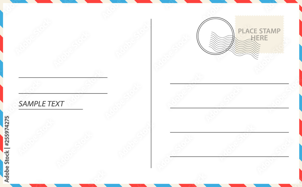 Leinwandbilder vector postcard with white paper. vector postcard empty mail stamp and message design.