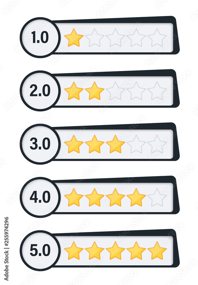 Poster rating stars badges. five star rating for web or app.feedback concept. buttons for sites.