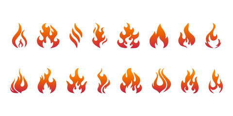 SET Red and orange Fire flames for graphic and web design. Trendy symbol for website design web button or mobile app