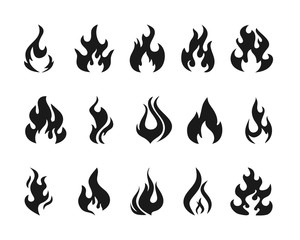 Set Flames of different shapes. Collection of hot flaming element. Danger concept or logo design