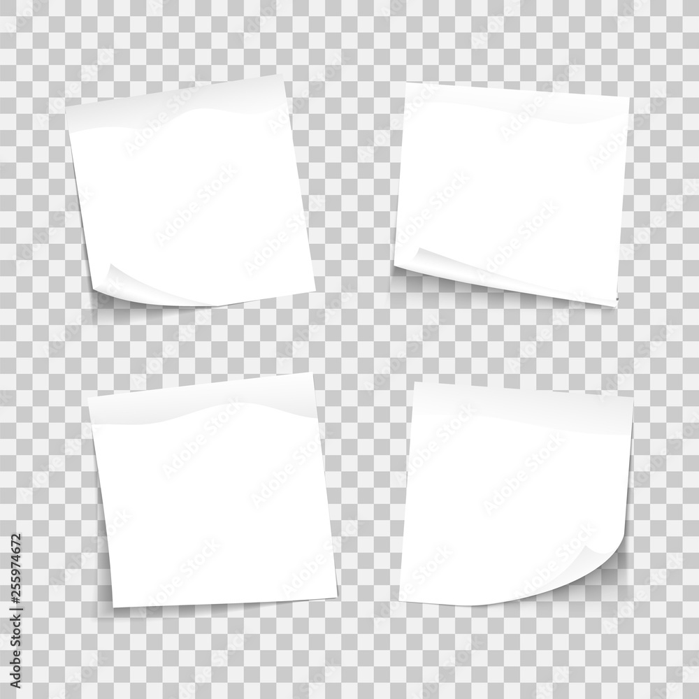 Fototapete set of white sheets notes of various note papers, paper sticky notes, ready for your message