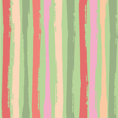 Modern vertical grunge stripes in vibrant tropical colours. Bright seamless vector pattern on green background. Great for wellbeing, party, organic, beauty, spa products, fabric, giftwrap, stationery