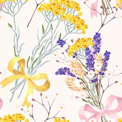Pastel vector seamless pattern with dried flowers