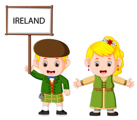 Cartoon ireland couple wearing traditional costumes