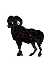 Aries zodiac black white isolated constellation. Digital horoscope symbol Libra for astrology predictions. Zodiacal sign constellation stars. Abstract crystal isolated black mythology tattoo